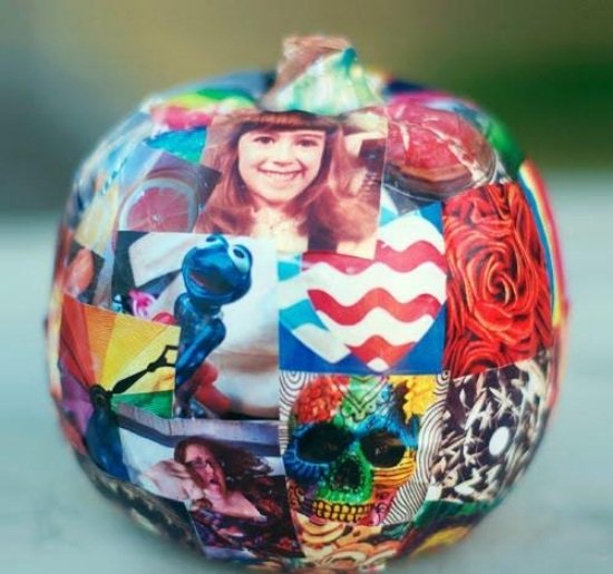 Tekvica s fotografiami na ozdobu jesenných nápadov Tekvica s fotografickým lepením zdobenie v jesenných nápadoch ručné práce