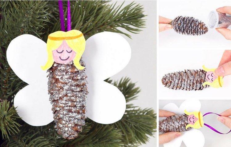 Vyrobte si anjelov z dlhých šišiek a vyrobte si s deťmi ozdoby na vianočný stromček sami