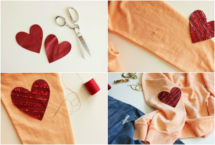Ručné práce s koženými srdiečkami-flitrami-vystrihnuté-lepidlo-ušiť-urobte si samy