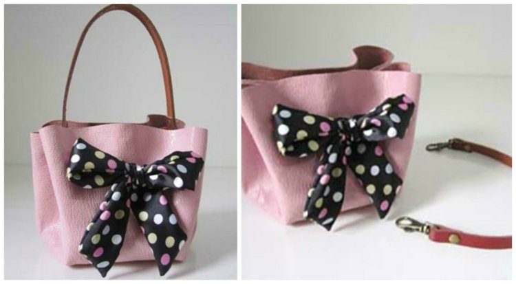 drotár-s-koženou taškou-ružovo-čiernou-stuhou-bodkovanou-urob si sám