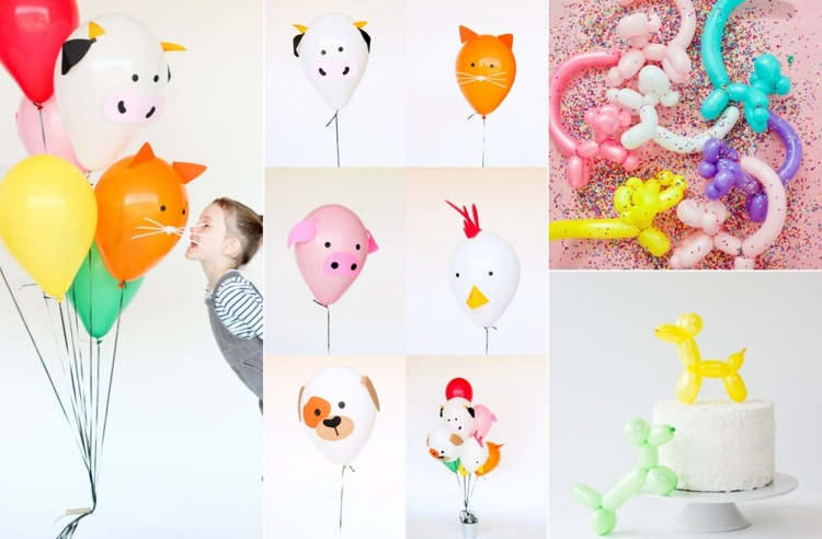 Zvieratá v jasných farbách s okrúhlymi alebo dlhými balónikmi