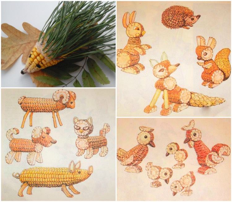 tinker-corn-on-the-cob-kids-nápady-ježko-pes-mačka-líška