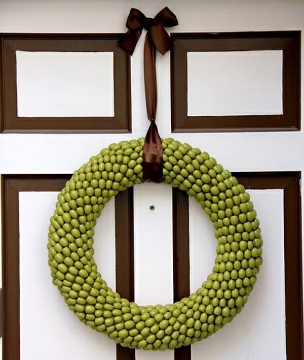 Žaluďový veniec zelený krásne mašličkové dvere Veniec zelené krásne slučkové dvere