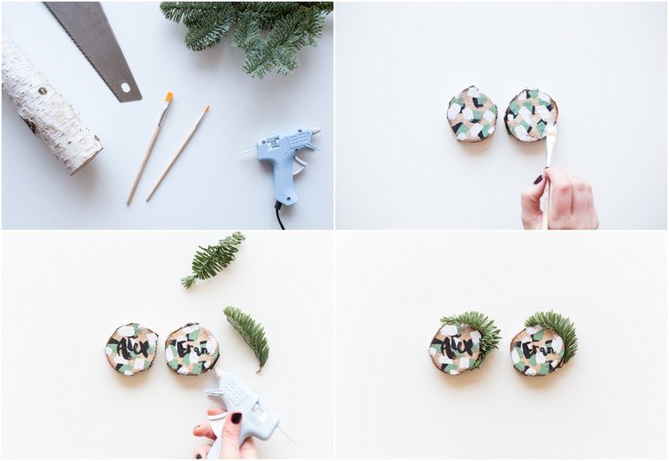 drotár miesto karty prírodné materiály vianočné plátky jedle zelené