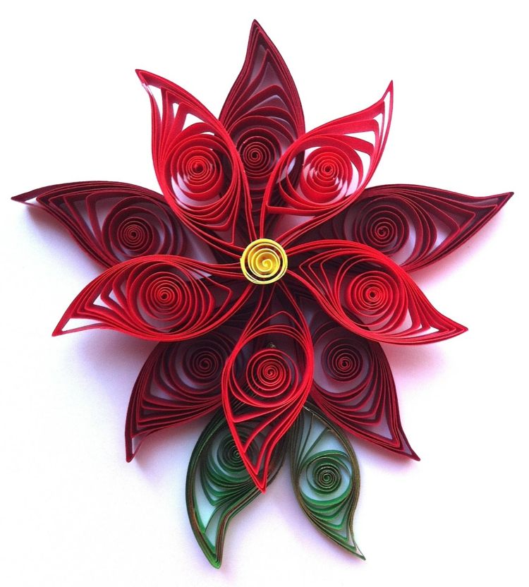 drotár-papierové prúžky-quilling-vianočná hviezda-stimulácia krvi-červeno-zelená