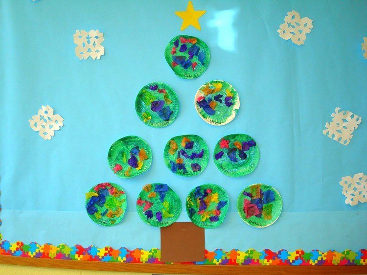Ručné práce s papierovými taniermi materská škola-nápady-vianočný stromček-kutilstvo