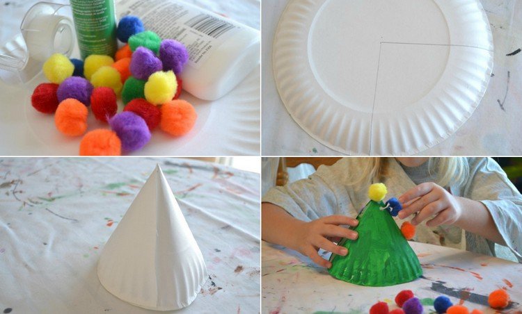 drotár-papier-tanier-mini-vianočný stromček-šiška-pompony-farebný