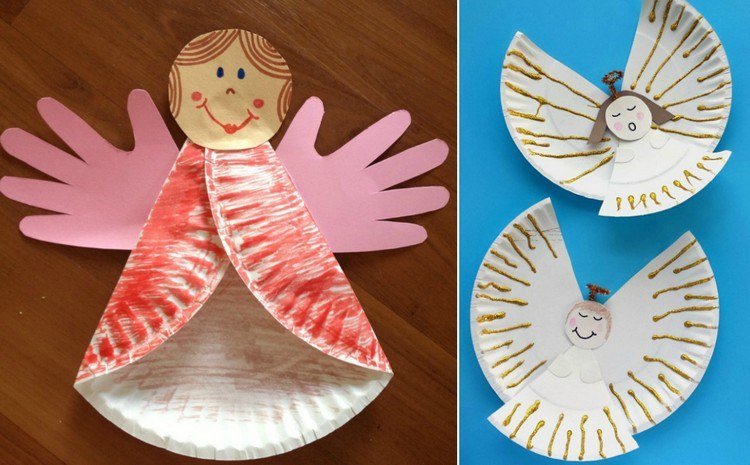 drotár-papierové taniere-deti-anjeli-nápady-odtlačky rúk-trblietky