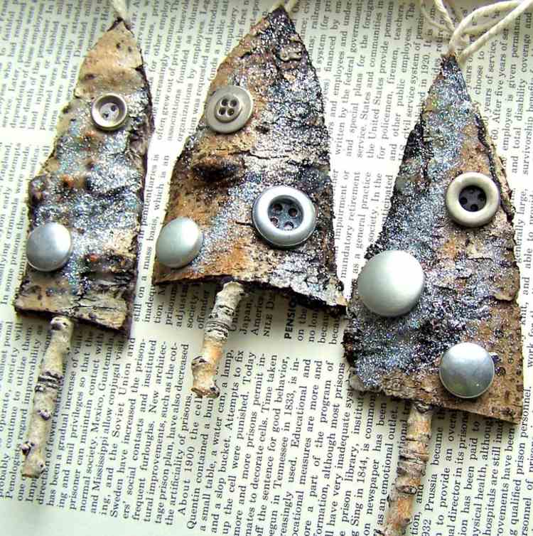 drotárska kôra rustikálne jedľové deco gombíky kovové tyčinky