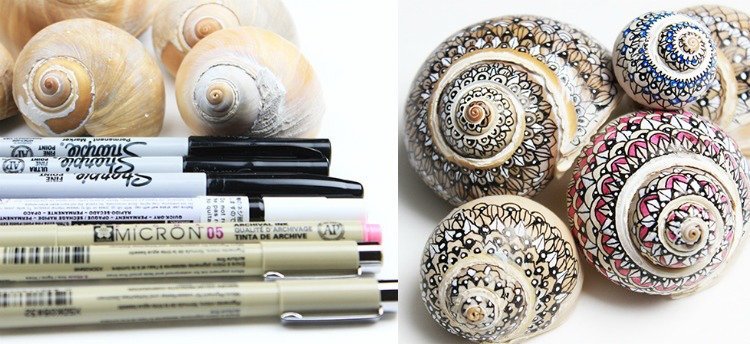 Remeslá so škrupinami slimákov - farbiace perá mandaly