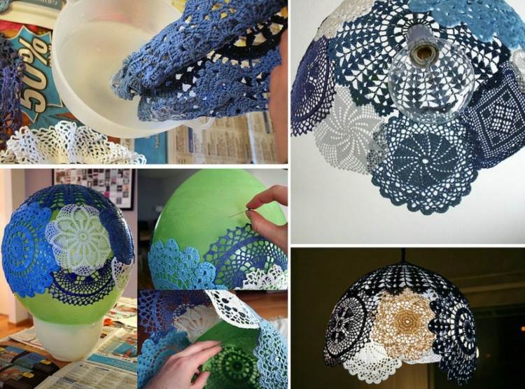 Farebné čipkované obrúsky na tienidlo tinker-lace-doilies-blue-hemisférická lampa-tienidlo v tvare balónika