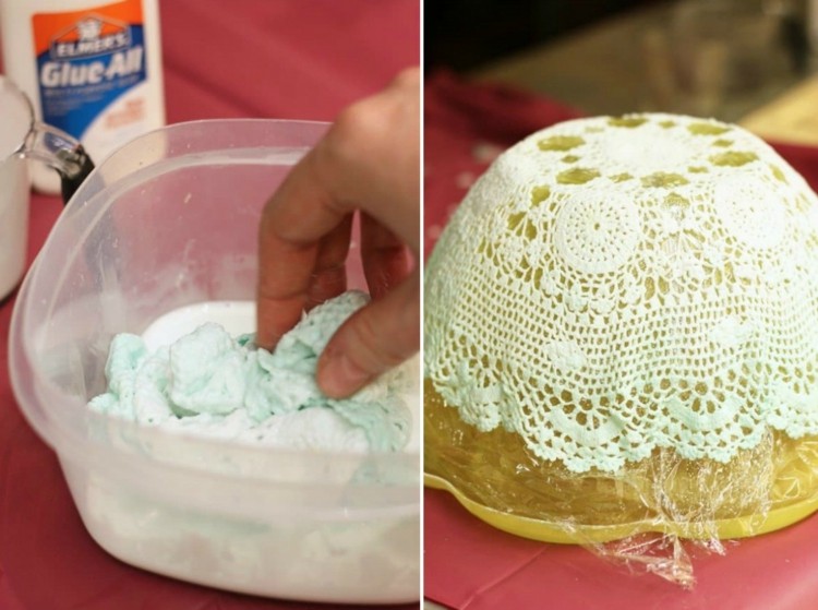 Ubrus dostane stabilný tvar pomocou lepidla ručné práce-čipky-dečky-lepidlo-misa-tvar-šablóna-sušenie