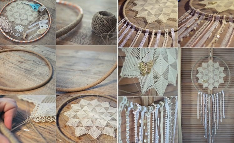 Návod na výrobu lapača snov drotár-čipka-doilies-návod-lapač snov-priadza-jednoduché-prítomné