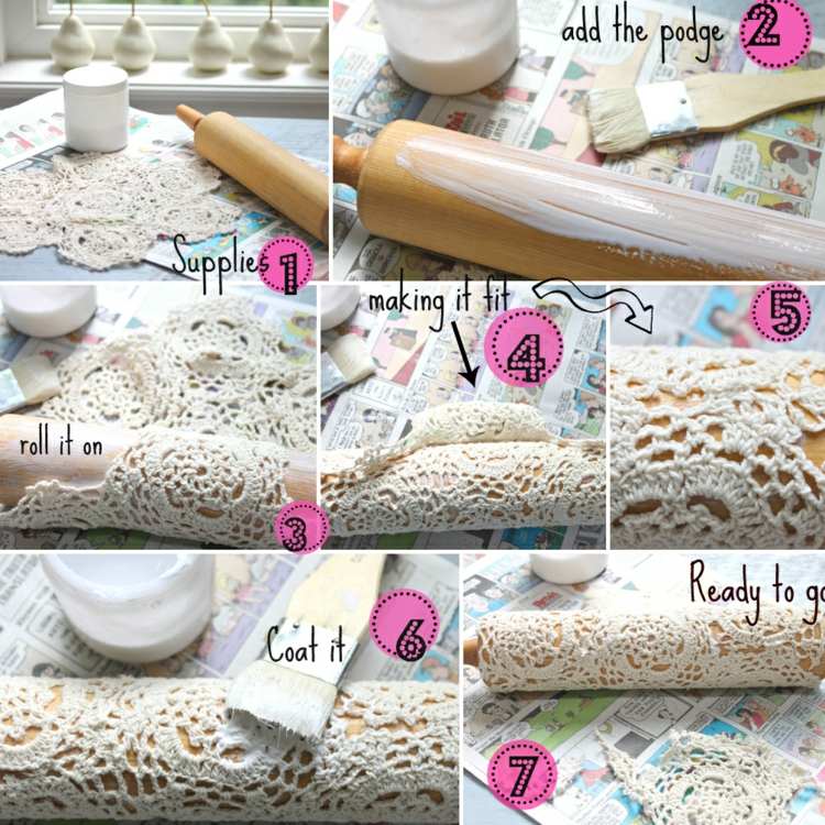 Ak chcete vykonávať ručné práce, prilepte obrúsky na valček drotár-čipka-obrúčka-háčkovanie-cesto-rolka-motív-tlač-nástenný papier