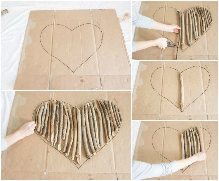 drotár-konáre-vetvičky-dekorácia-steny-diy-srdce-šablóna