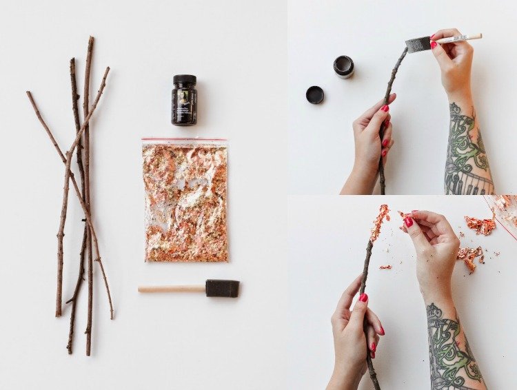 drotár-konáre-vetvičky-dekorácia-kutilstvo-zlatý list-meď