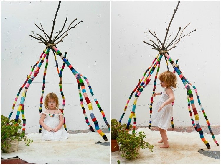 drotár-konáre-vetvičky-detský-stan-vyrobte si-priadzu
