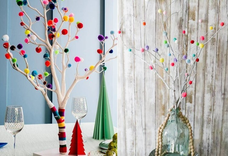 Vyrobte si kyticu s konármi a vetvičkami a navrhnite farebné pompony