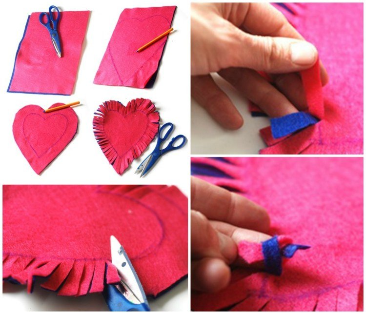 drotár-tkanina-bez-šitia-srdiečka-vankúš-červeno-modré nožnice-kravata-urob si sám