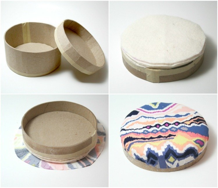 drotárska tkanina-bez-šitia-šperkovnice-okrúhla-malá-lepenka-farebná-látková vata