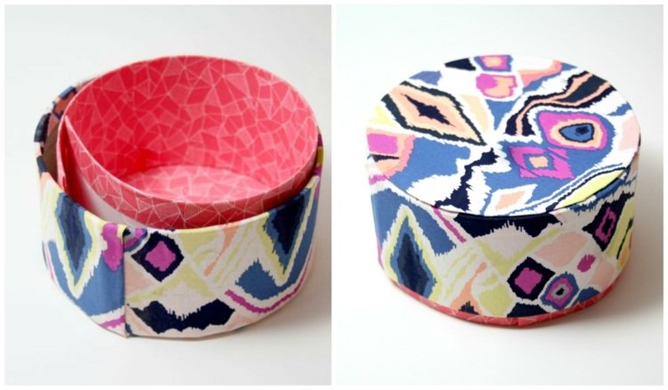 drotárska tkanina-bez-šitia-šperkovnice-okrúhle-malé-ružové-farebné-látky-lepenka-lepenie