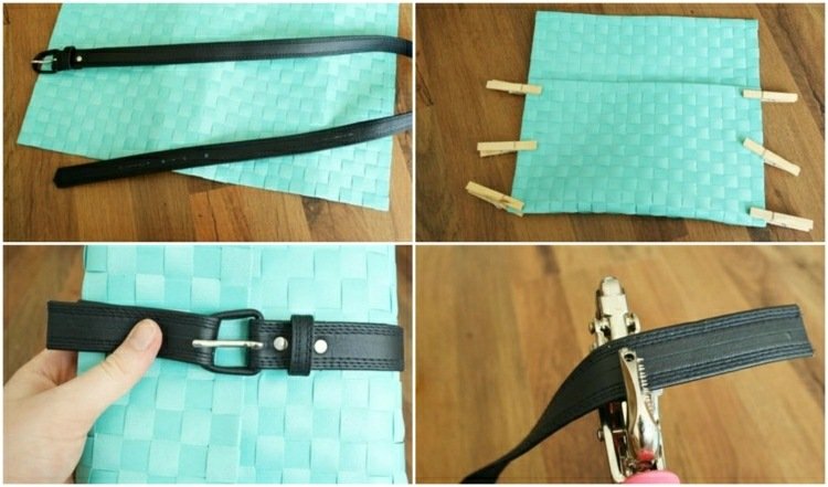 drotárska tkanina-bez spojky-spojková taška-modrá-zelená-prestieranie-pletený-čierny opasok