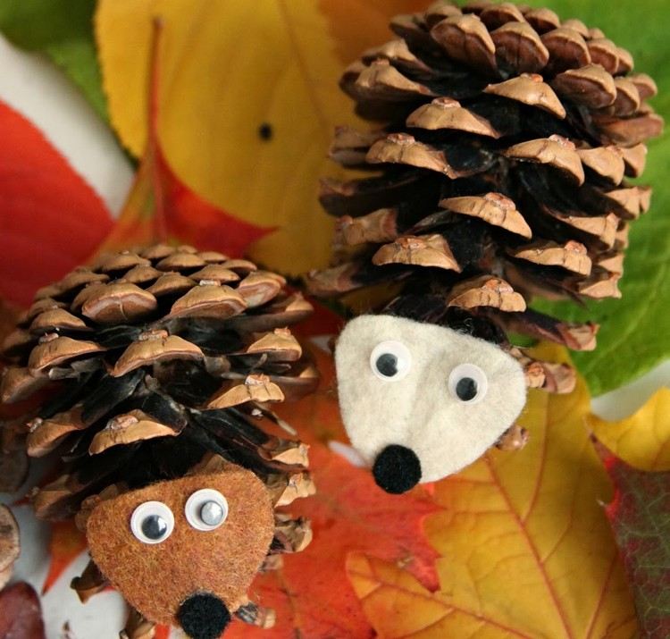 Ručné práce-šišky-ježko-plsť-jesenná-dekorácia-deti-remeselné nápady