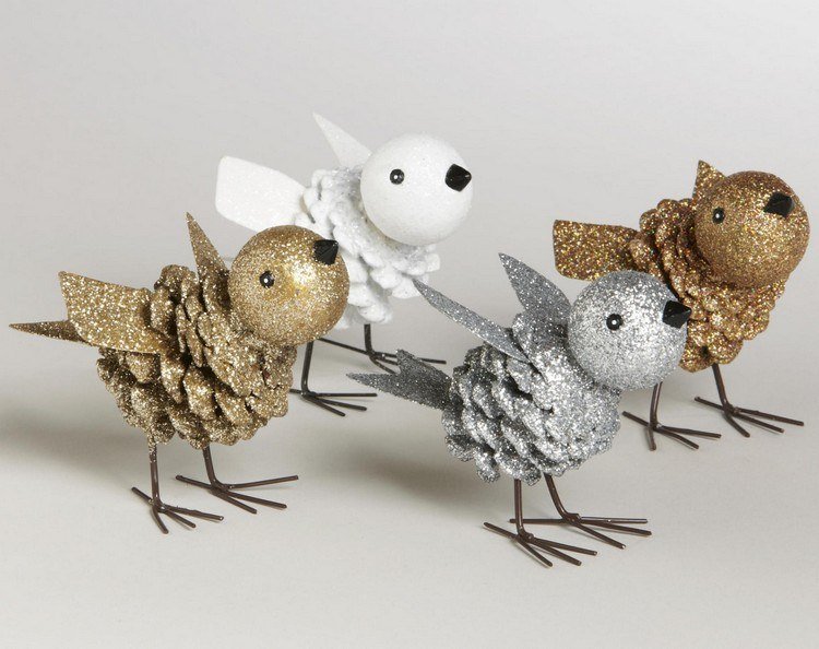 Ručné práce-borovica-striebro-zlato-vtáčik-papier