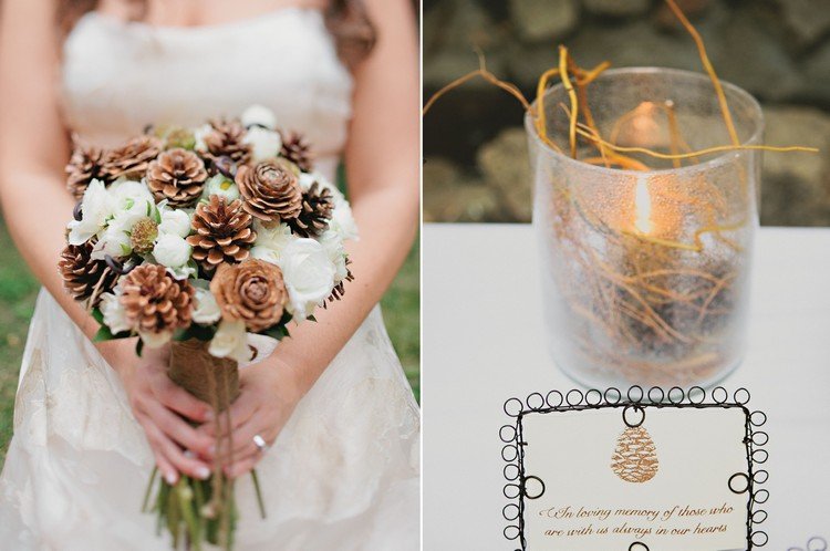 Ručné práce-šišky-svadobná kytica-šišky-biele-ruže