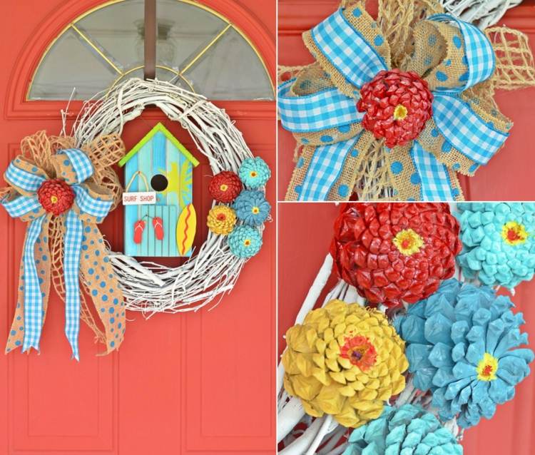 Tinker dverový veniec so šiškami Leto - Šišky imitujú zinnia