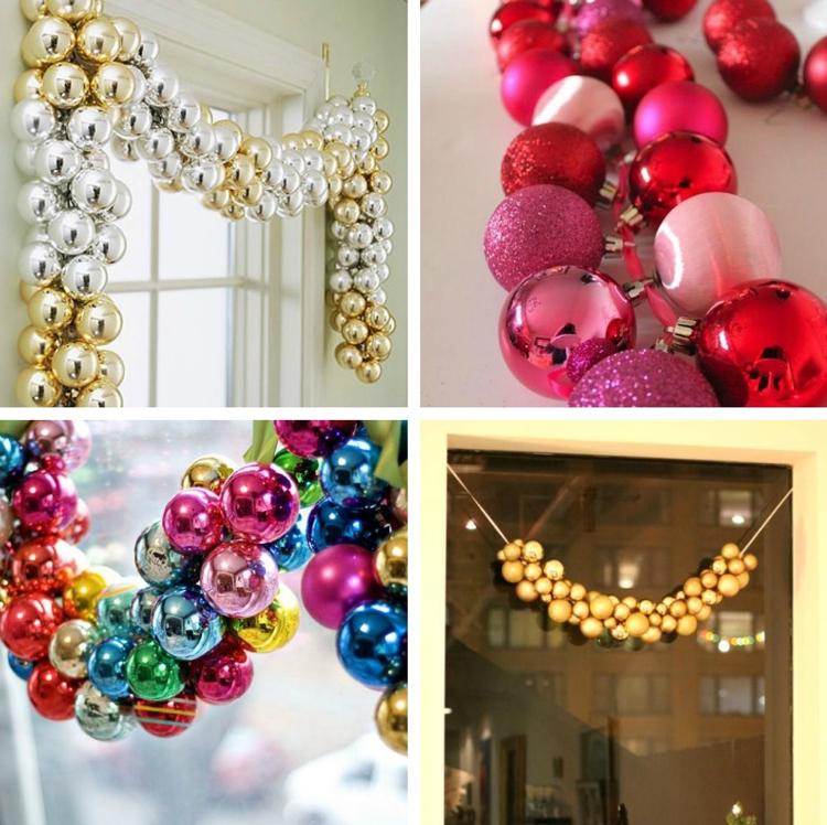 Vyrobte si veľké girlandy z vianočných gúľ sami Ručné práce s nápadmi na vianočné gule-girlanda-ozdoba dverí-okna