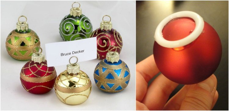 Vyrobte si sami držiaky na karty z vianočných gúľ Ručné práce s vianočnými loptičkami, nápadmi, miestenkami, ozdobami na stôl