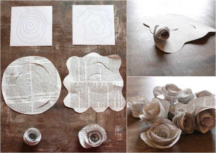 drotár-novinový papier-návod-nakresliť-kvety-vystrihnuté-ruže