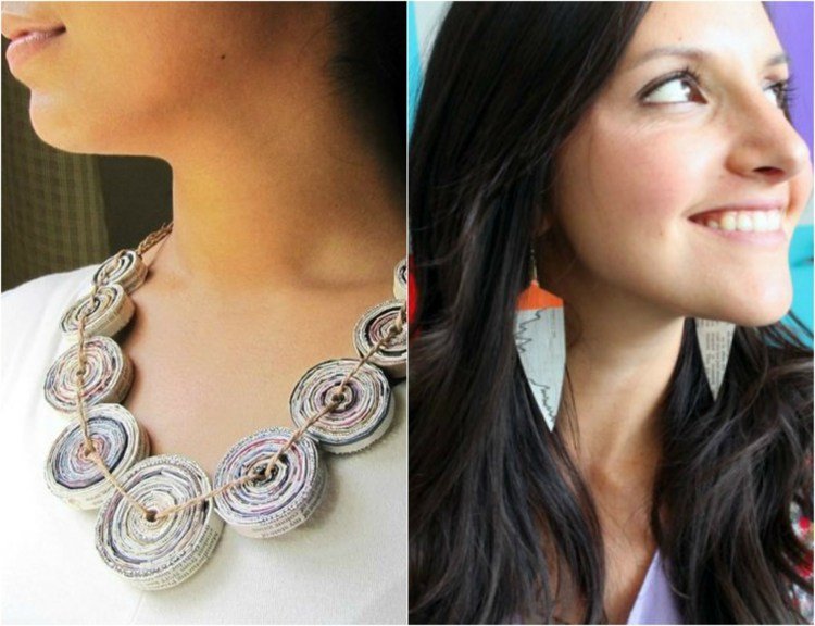 drotár-novinový papier-šperky-roll-náušnice-reťaz-lano-recyklovať-ženy