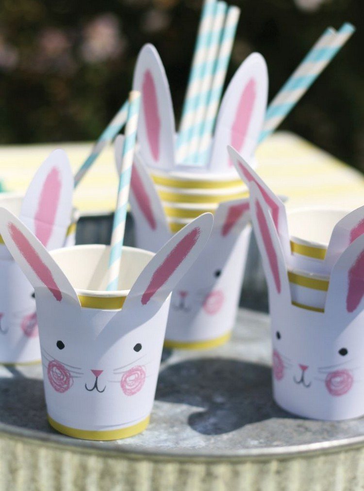 drotár-veľkonočné papierové poháre-biely-zajačik-papier