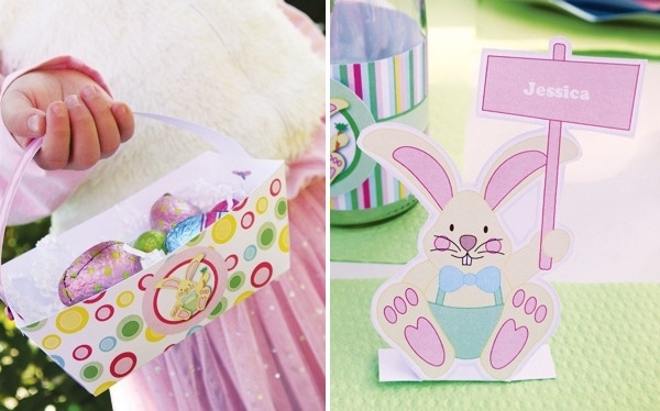 Papierový košík plný vajíčok pripravujúcich stôl pre deti