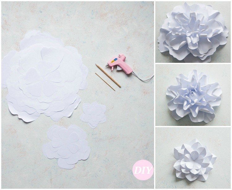 Tinker papierové kvety -diy-dahlia-biele-materiály