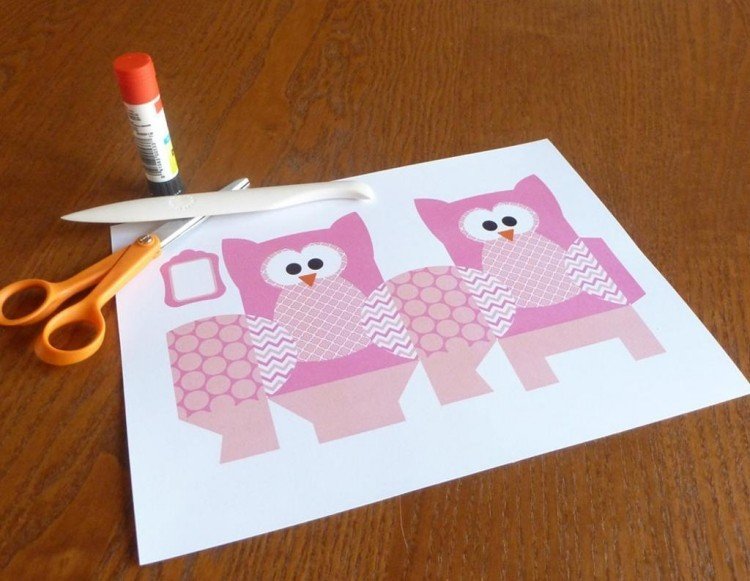 šablóny ručných prác-jesenná-sova-ružová-krabička-darčeková krabička-vzor-výrez