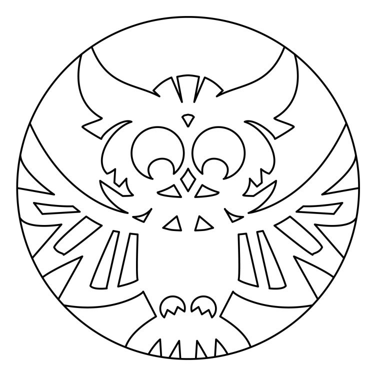 šablóny ručných prác-jesenná-sova-výtlačok-vystrihnutý-kruh-jednoduchý vzor