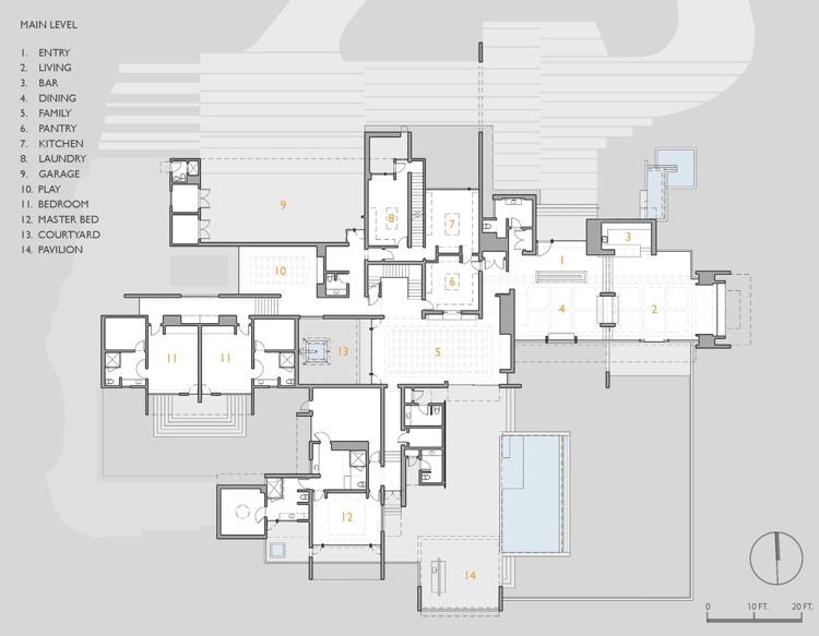 Dom v štýle bauhaus-žula-betón-plán-skica