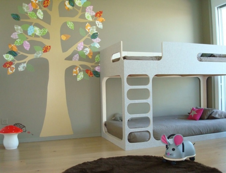 obtisky na stenu strom detská izba papierové tapety manželská poschodová posteľ farebné listy