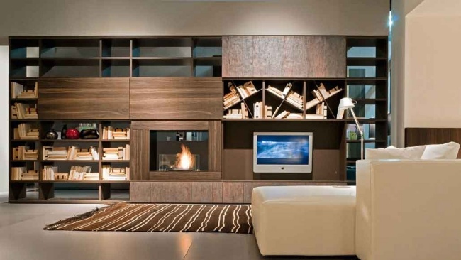 Systém drevených skriniek-poličky na knihy do obývačky Systém drevenej nábytkovej skrinky-police do obývačky