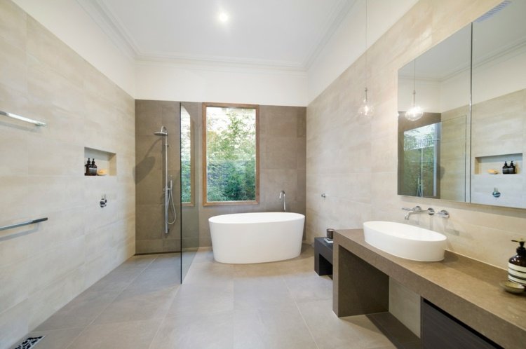 Kúpeľňové obklady na stenu Náter na moderný dizajn kúpeľne Drevená márnosť