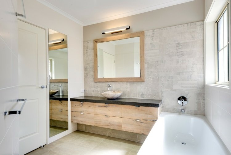 Kúpeľňa drevo márnosť svetlá farba moderný dizajn kúpeľne