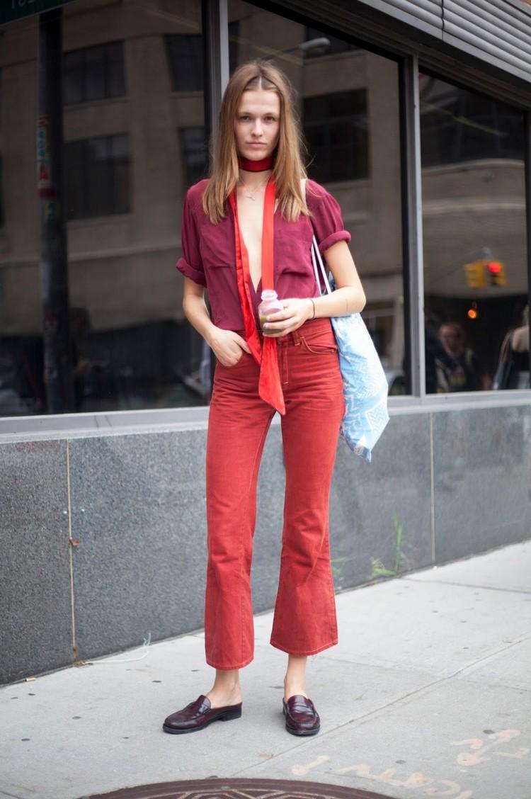 jarno -letný outfit berry tóny nohavicové tričko