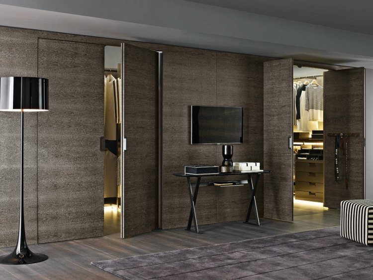 špeciálne vyvinutý systém pre udržateľné a ľahké otváranie dverí systém vstavanej skrine-moderný-sivý-antracitový-jednoduchá-vrstva-elegantná-podlahová-lampa-dvere