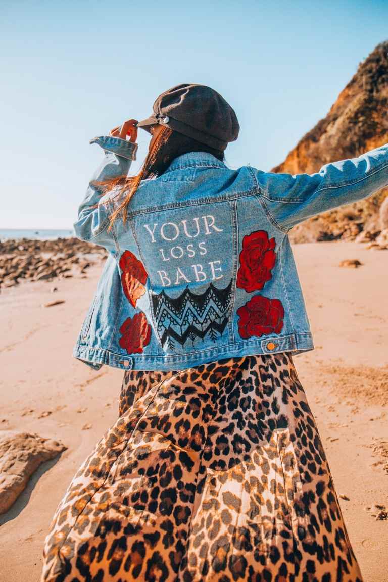 maľované riflové bundy s nápisom zvieracie motívy rock