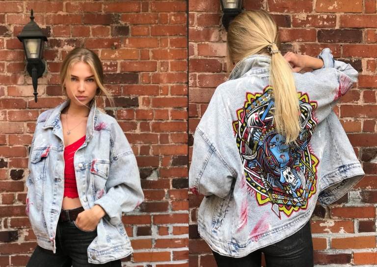 maľované riflové bundy crop top úzke rifle