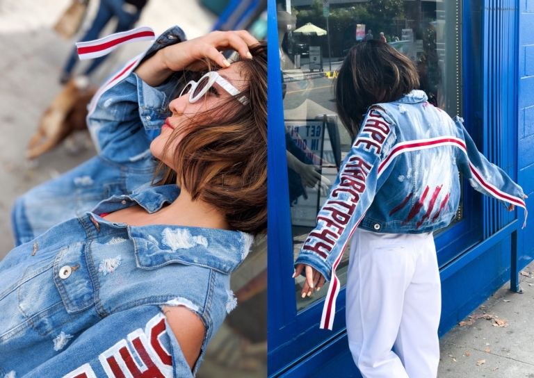 maľované riflové bundy červené nápady na maľovanie roztrhané