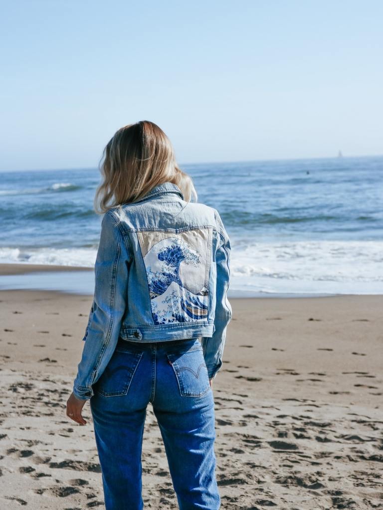 maľované riflové bundy retro módny boyfriend džínsový vlnený motív